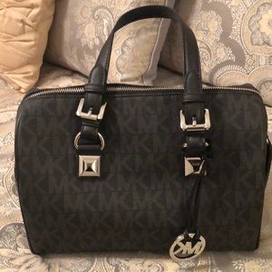 Michael Kors Grayson PVC MK Logo Black Satchel